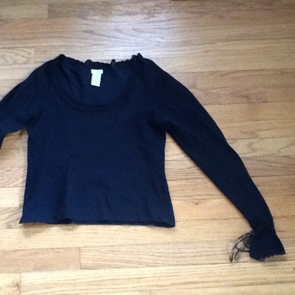 Black High-Waisted Sweater with Crochet Detail - Picture 1 of 3